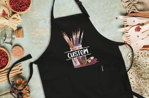 Vista 9 de Delantal de arte personalizado con bolsillos, delantal de pintura con nombre personalizado para artistas, estudiantes, profesores, niños, lienzo