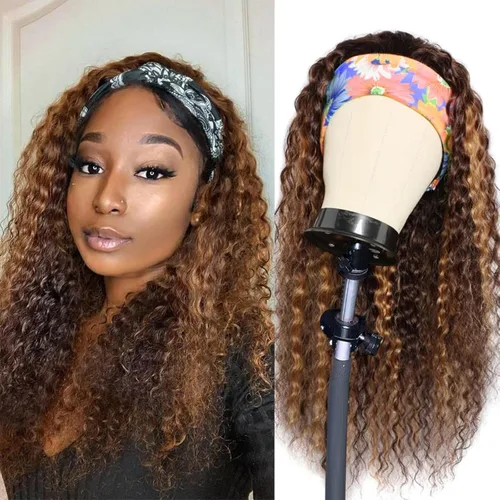 Vista 20 de Punmasa Peluca de cabello humano con diadema de onda profunda 99J de cabello humano para mujer, sin pegamento, sin encaje frontal, hecha a máquina
