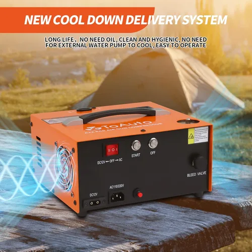 Vista 14 de TOAUTO A2X - Compresor de aire PCP mejorado, arranque con un botón, parada automática, portátil de 4500 Psi/30 Mpa, sin aceite/agua, compresor HPA