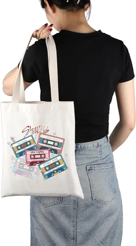 Vista 4 de UJIMS SKZ - Bolsa de lona para fanáticos del álbum SKZ, regalo para grupos K-POP, Bolso tote de personajes Skz