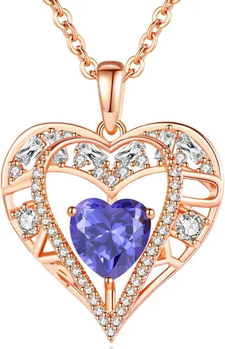Vista 103 de Collar de cristal de 5 corazones, chapado en oro rosa de 18 quilates, colgante con cadena de plata de ley 925 de 18 + 2 pulgadas, joyería de piedra