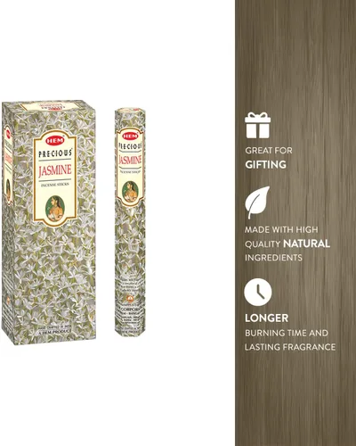 Vista 4 de HEM Precious Jasmine - Varitas de incienso – 120 unidades (6 cajas de 20) Fragancia floral dulce edificante para meditación, oración, relajación