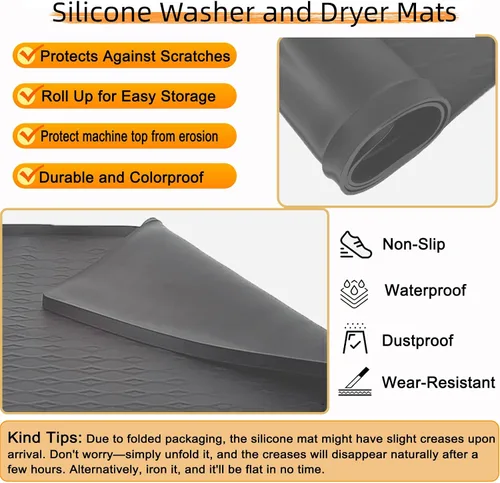 Vista 4 de Tapete protector superior de silicona para lavadora y secadora, 25.6 x 23.6 pulgadas, antideslizante, impermeable, resistente al calor, resistente