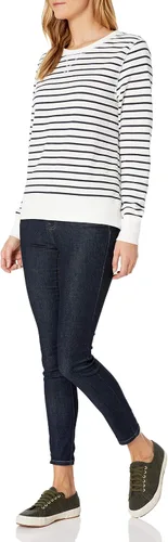 Vista 4 de Amazon Essentials Sudadera de forro polar con cuello redondo y manga larga para mujer Rayas horizontales blanco marino