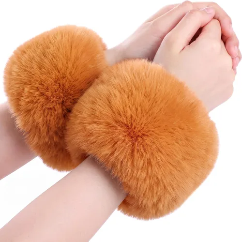 Vista 12 de SATINIOR Puños de muñeca de piel sintética cortos para mujer Beige