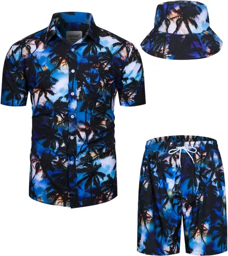 Vista 81 de TUNEVUSE Conjunto de camisas y pantalones cortos hawaianos para hombre, 2 piezas, trajes de playa con estampado de flores, traje tropical de verano