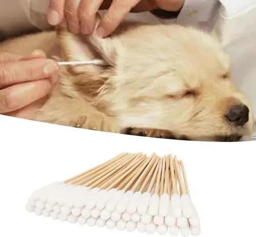 Vista 2 de 100 bastoncillos de algodón para perros y gatos, puntas de 6 pulgadas de largo, eliminación profesional de la suciedad de bambú para mascotas