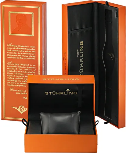 Vista 3 de Stuhrling Original 67101 Legacy Reloj mecánico esqueleto negro para hombre