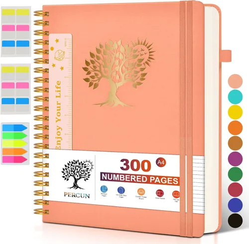 Vista 31 de Cuaderno grande en espiral para mujeres y hombres, 300 páginas rayadas numeradas, con rayas universitarias, cuaderno encuadernado en espiral de tapa