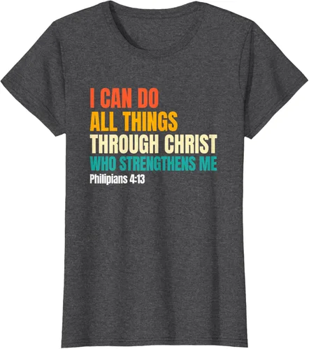 Vista 4 de I Can Do All Things Through Christ Christian Faith Camiseta, Negro, S