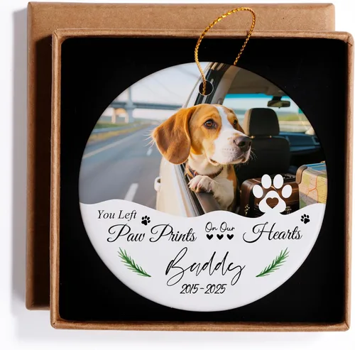 Vista 15 de Adornos de foto de perro personalizados, adornos personalizados con nombre y foto de cachorro de mascota para el árbol de Navidad, regalos