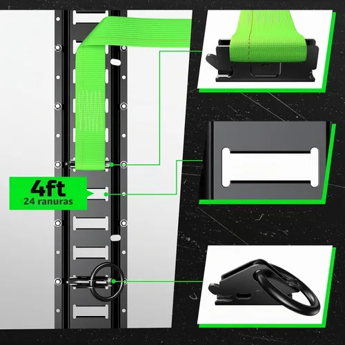 Vista 3 de Trekassy Kit de riel E Track de 4 pies con 4 correas de trinquete y 4 juntas tóricas, riel electrónico negro resistente para remolques, furgonetas