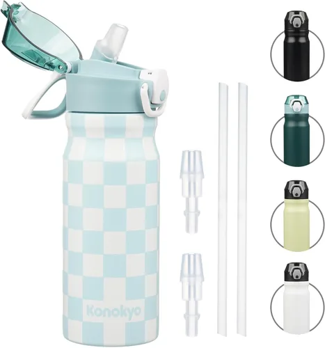 Vista 20 de Konokyo Botella de agua aislada de 22 onzas con pajilla, asa de transporte, verde militar