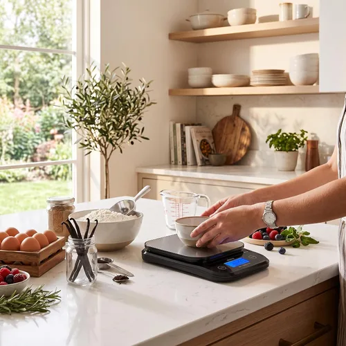 Vista 4 de Garosa Wh-B28 Báscula digital de cocina de 22.0 lbs/0.04 oz báscula de alimentos de precisión de acero inoxidable Gramos y onzas LCD Báscula