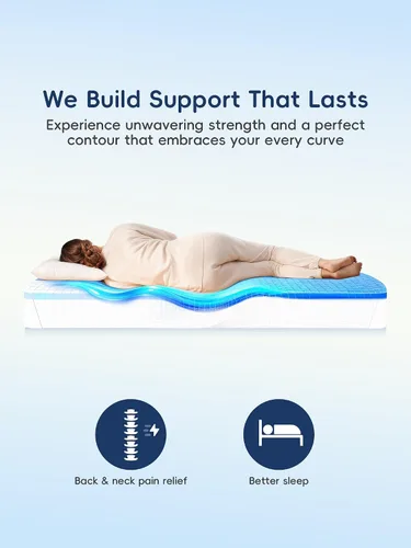 Vista 6 de Cubrecolchón de espuma viscoelástica tamaño individual, doble capa de espuma viscoelástica de gel y almohada superior para alivio de presión