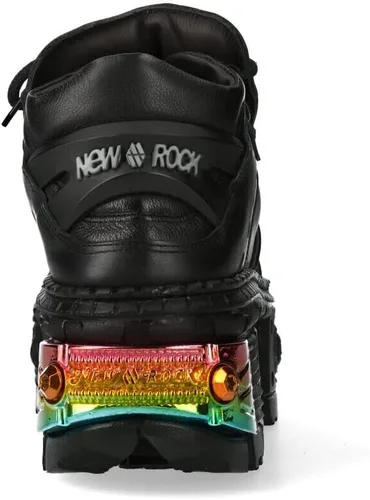 Vista 6 de New Rock Botas WALL106-S23 Mujer Metálico Negro Cuero Plataforma Gótica Botas