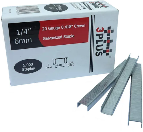 Vista 2 de 3PLUS Grapas de alambre fino galvanizado de calibre 20 T50/06 de 3/8 pulgadas (0.417 in) de longitud de pierna de 1/4 pulgadas, 5,000 por caja