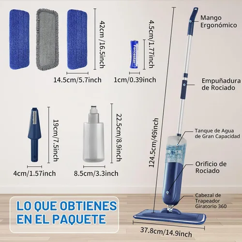 Vista 9 de PowerMop para limpieza de suelos con 3 almohadillas lavables, mopa de microfibra húmeda y seca con botella recargable de 24.3 fl oz para cocina