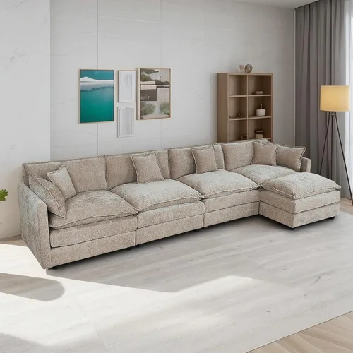 Vista 25 de Setawix Sofá Profundo de 3 Plazas con Otomana, Sofás de Nube en Forma de L de 112.2" para Sala de Estar, Sofá de Nube de Chenilla con Asiento Café