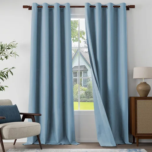Vista 42 de Cortinas texturizadas de lino 100% opacas de 64 pulgadas de largo, juego de 2 paneles para granja, casa de campo, cortinas ligeras con ojales