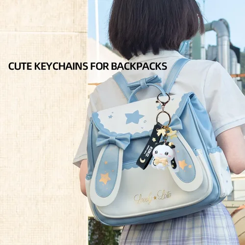 Vista 5 de HONYJOOM Lindo llavero de regalo Llavero de anime kawaii con diseño de conejo y conejo demonio para mochila colgante de bolsa