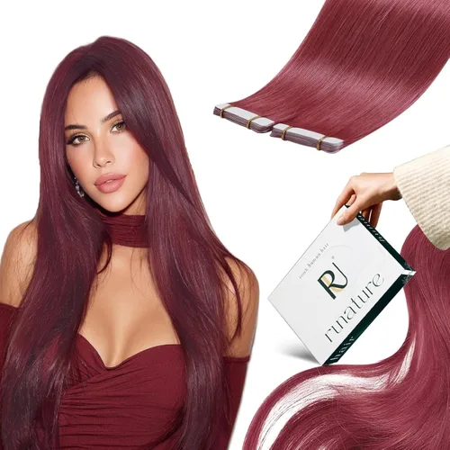 Vista 27 de RUNATURE - Extensiones de cabello humano con cinta color rosa intenso, 12 pulgadas, 0.71 oz, 10 unidades Hot Pink Human Hair Extensions Tape Ins