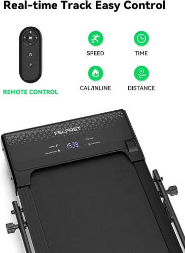 Vista 5 de FelFast Walking Pad Treadmill, 12% 5-Level Auto Incline, 2-in-1 Under Desk Foldable w/Remote Control, 12 HIIT Mode, 265 Lbs, 7.6 MPH Max, Portable