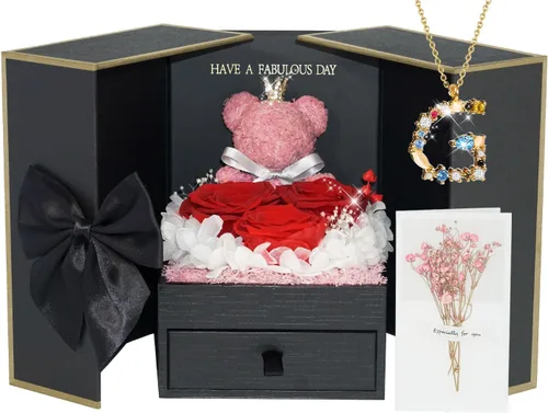 Vista 19 de ADDWel Regalos de Rosas Preservadas para Novia - Lindo Regalo de Oso de Rosas Eternas para Mamá Mujeres, Regalos de Cumpleaños para Novia - Caja