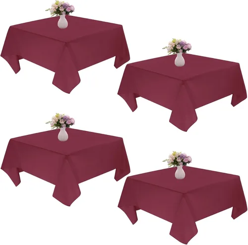 Vista 10 de Paquete de 4 manteles cuadrados de mesa de 52 x 52 pulgadas, mantel negro lavable a máquina, tela de poliéster, cubierta de mesa para comedor