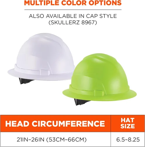 Vista 6 de Ergodyne Skullerz 8969 Class E - Casco duro de ala completa, ligero, suspensión de trinquete ajustable de 6 puntos, carcasa de HDPE, lima