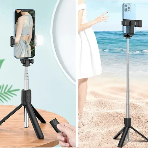 Vista 4 de Trípode de teléfono de 28 pulgadas y trípode de viaje para selfies de iPhone, con soporte para teléfono con rotación de 360° Selfie Stick extensible