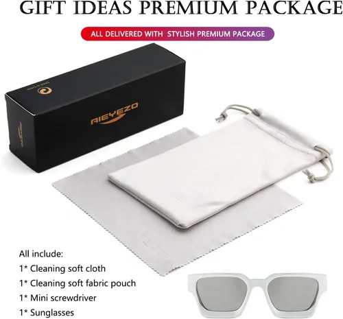 Vista 132 de AIEYEZO Gafas de sol cuadradas para mujeres y hombres, gafas de sol cuadradas con montura gruesa, estilo de diseñador simple