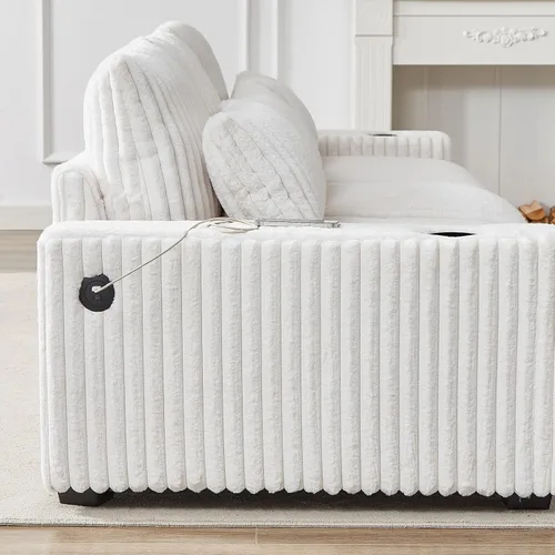 Vista 7 de Sofá cama modular de pana de 126 pulgadas de gran tamaño con portavasos, sofá cama convertible de 4 plazas con puerto de carga USB y cojines de Beige