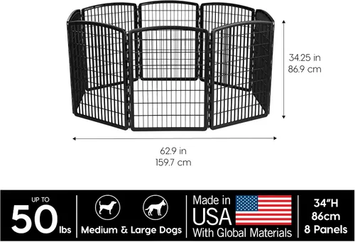 Vista 2 de IRIS USA 585605 - Corralito para mascotas de 8 paneles, 34 pulgadas, sin puerta, negro (585605) Safe Play Zone, Flexible Boundary, Configurable