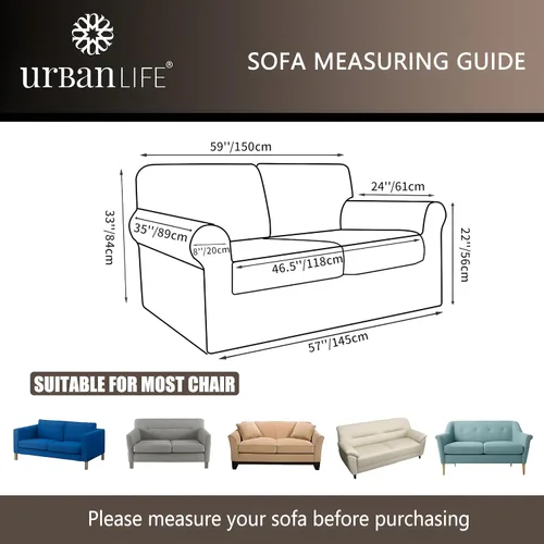 Vista 3 de URBANLIFE Funda elástica para sofá de 3 piezas, lavable a máquina, para sofá de 2 cojines, súper elástico, antideslizante, protector de muebles