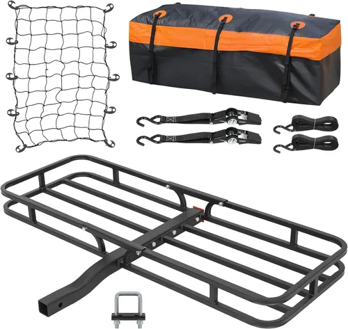 Vista 7 de WEIZE Portaequipajes de techo resistente de 54" x 34", cesta de carga para techo con bolsa impermeable, correa de sujeción, red, extensión