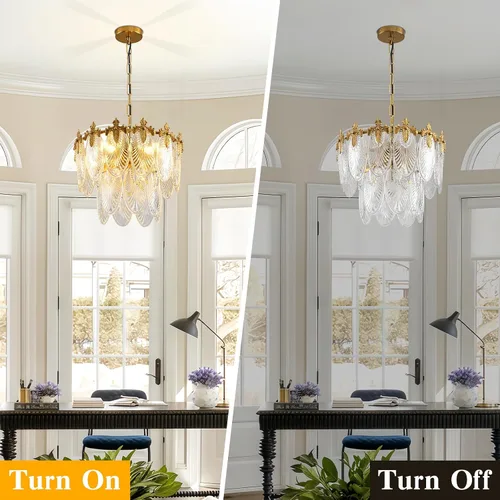 Vista 5 de Antique Chandeliers 2-Layer Gold Crystal Glass Chandelier, 4-Light Round Pendant Light 17.7" Brushed Brass Adjustable Height, Applicable to Dining