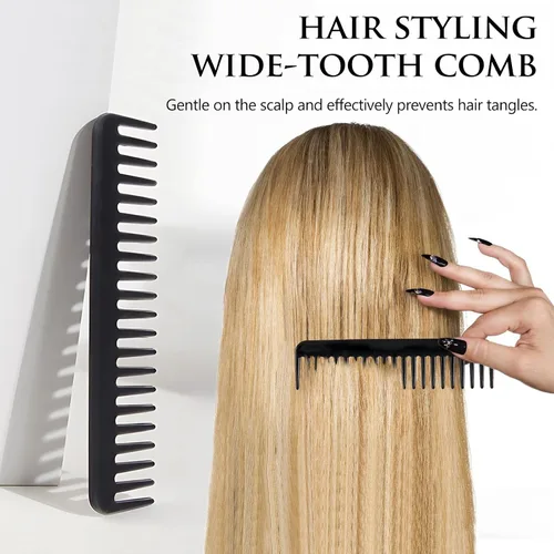Vista 3 de Paquete de 3 herramientas para cola de cabello, peine de dientes anchos para cabello rizado, largo y grueso, color negro