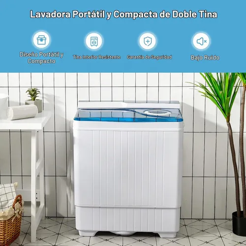 Vista 8 de Giantex Lavadora semiautomática, lavadora de doble tina con secadora de centrifugado, capacidad de 26 libras, bomba de drenaje integrada, lavadora