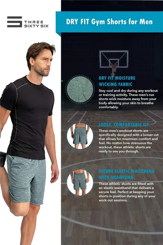 Vista 5 de Dry FIT Gym Shorts for Men - Mens Workout Running Shorts - Moisture Wicking with Pockets and Side Hem