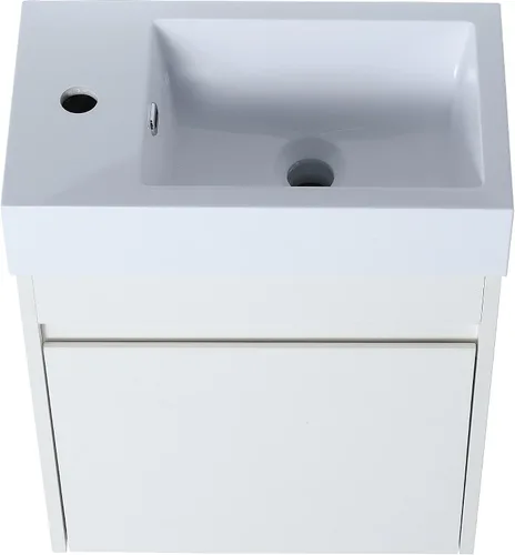 Vista 4 de Malwee Tocador de baño flotante de 18 pulgadas con fregadero, combo de tocador blanco moderno para baño pequeño, armario montado en la pared lateral