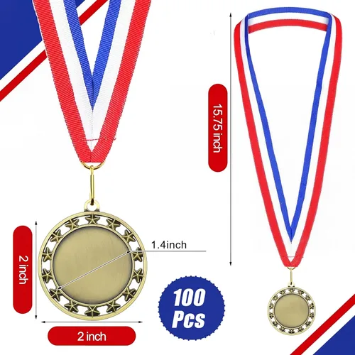 Vista 3 de Kigeli 100 medallas de premio en blanco con cintas para el cuello, Medalla de participación ganadora Premios Haz tu propio kit 1er lugar