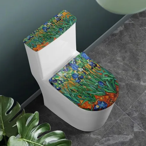 Vista 27 de Flashideas Juego de cubierta para tanque y tapa de inodoro con estampados de patas de perro coloridas - Elástico, se adapta a la mayoría de tanques