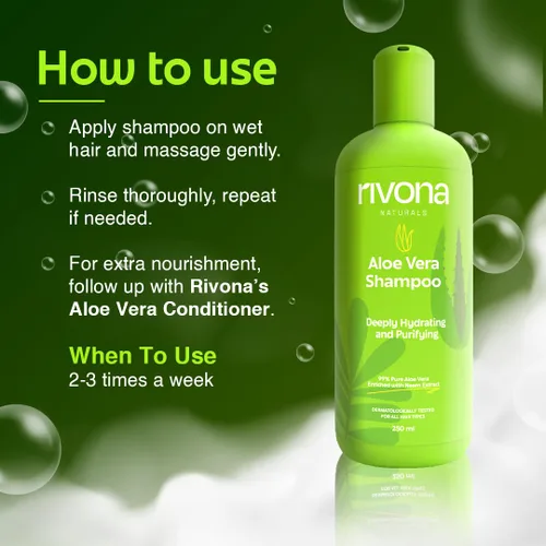 Vista 5 de RIVONA NATURALS Champú hidratante de aloe vera 99% puro con neem para cabello dañado, seco y encrespado, orgánico, natural, vegano, sin sulfato