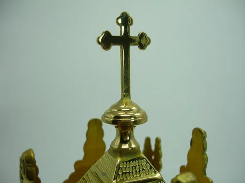 Vista 3 de X16 Cristiano Católico Sacerdote Monstrance Relicario Estilo de Iglesia con Cruz y Martillo Circular Base Base Latón