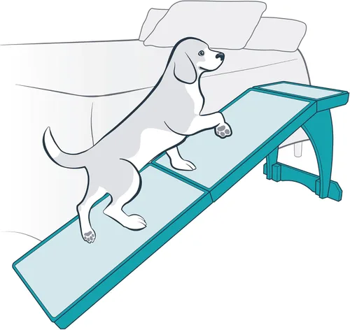 Vista 4 de PetSafe CozyUp Rampa para Cama - Apoya la Espalda y Articulaciones de las Mascotas - Superficie de Alfombra de Alta Tracción - Madera Grado Mueble