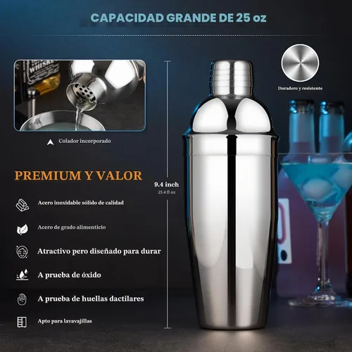 Vista 3 de Juego de Coctelera para Bartender: Kit de Bartender de Acero Inoxidable de 15 Piezas con Soporte Acrílico, Juego de Bar con Todos los Accesorios