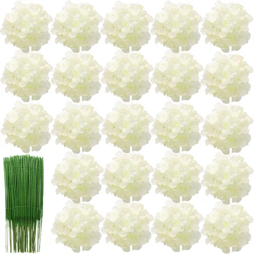 Vista 12 de HinyoCo - 28 flores artificiales de hortensias de seda, cabeza de hortensia de 7 pulgadas con tallo, utilizadas para decoración del hogar, boda Rosa