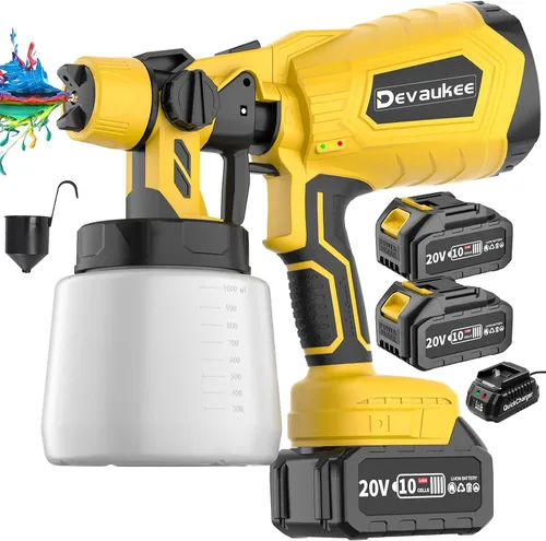Vista 9 de Pulverizador de pintura inalámbrico de 4.0Ah con batería y cargador, pistola de pintura eléctrica de 800 W con 5 boquillas y 3 patrones