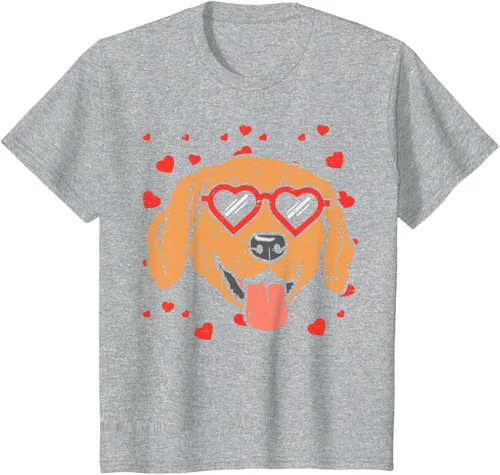 Vista 39 de Golden Retriever cara corazón gafas día de San Valentín perro regalo camiseta Negro